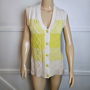 Baum UND Pferdgarten Wool Blend Cable Knit V Neck‎ Button Front Vest Size XS